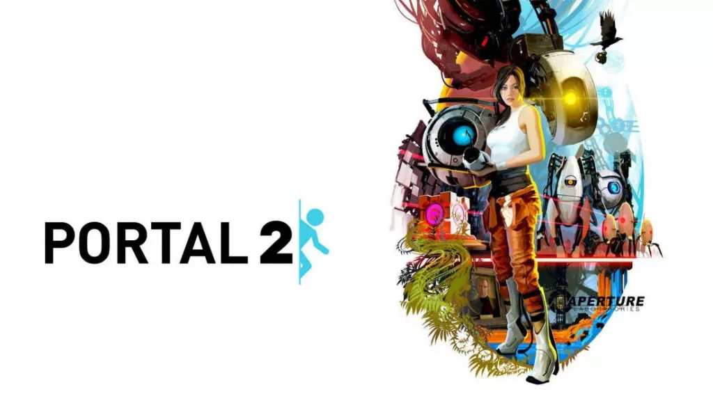 Portal 2 game logo and a character from the game next to it