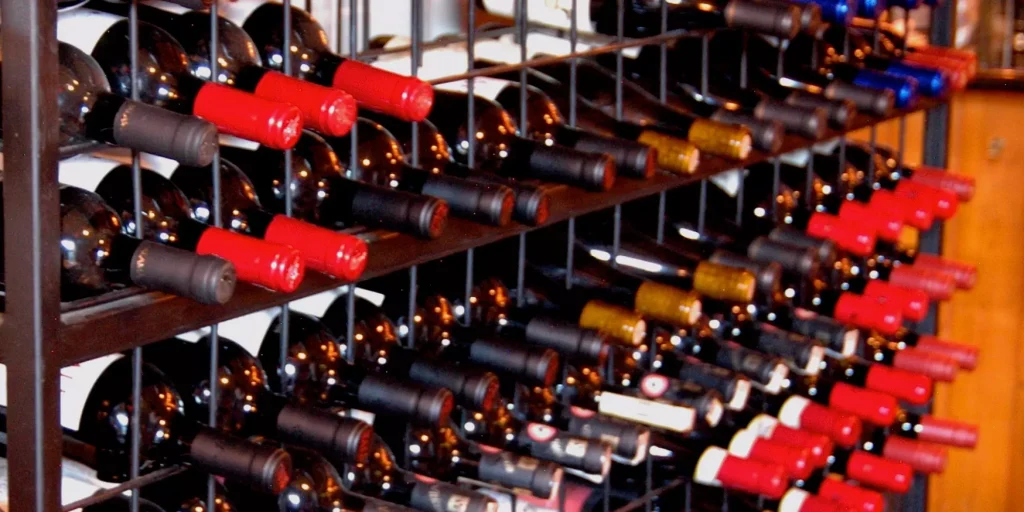 Fine arranged wines on a wine shelf