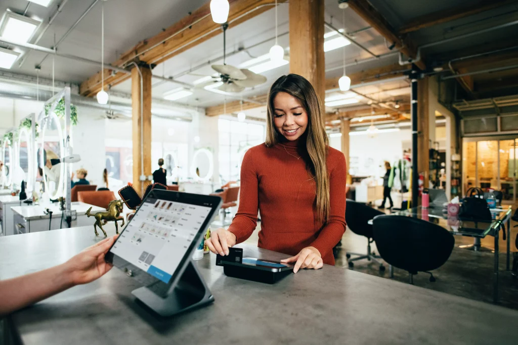 A women behind a counter