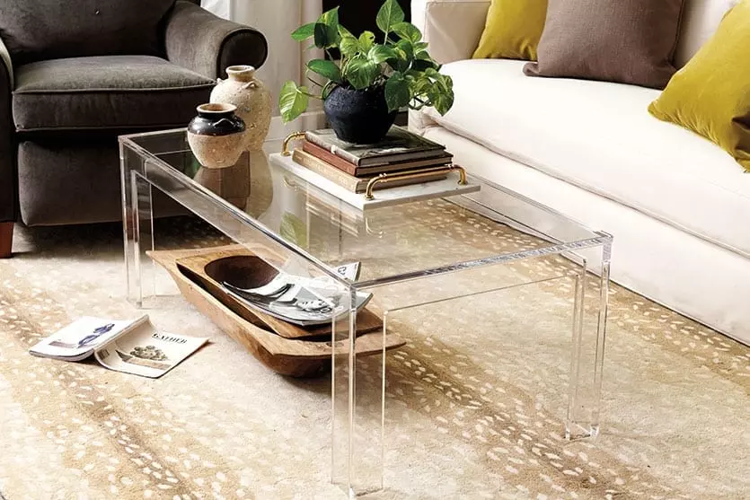 Glass table and a plant on it