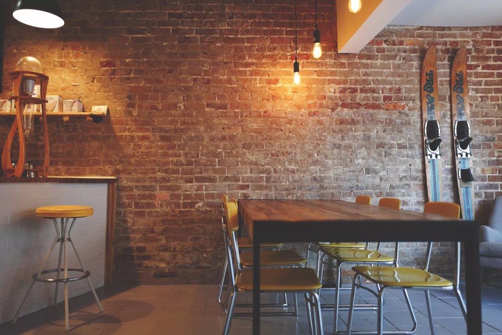 A bar with yellow lights