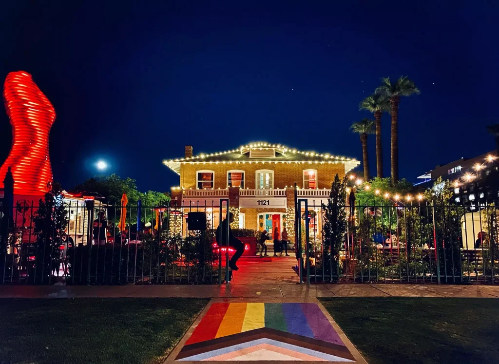 a house photographed at night