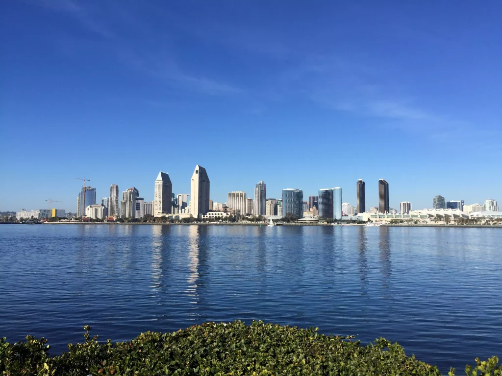 Panorama of a city photographed from a river