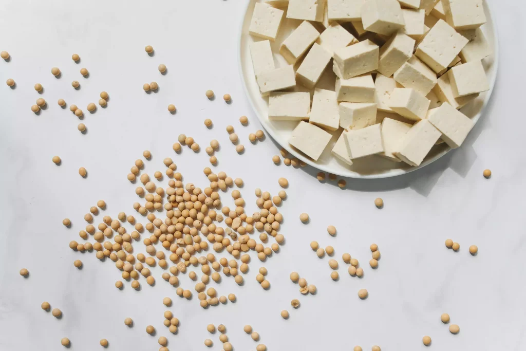 Soy photographed next to a meal made of soy