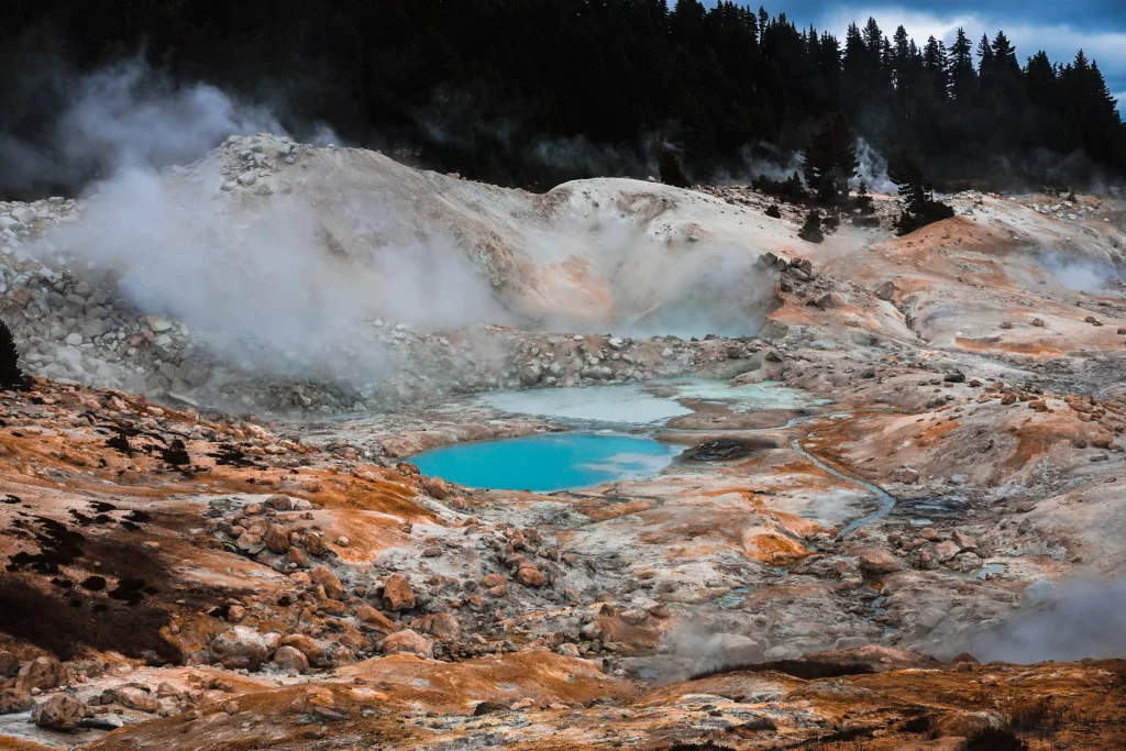 hot water and steam coming out from mountains