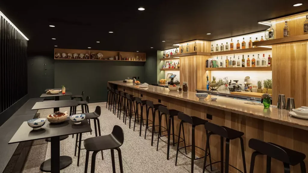 brown decor bar with brown bar chairs and brown tables