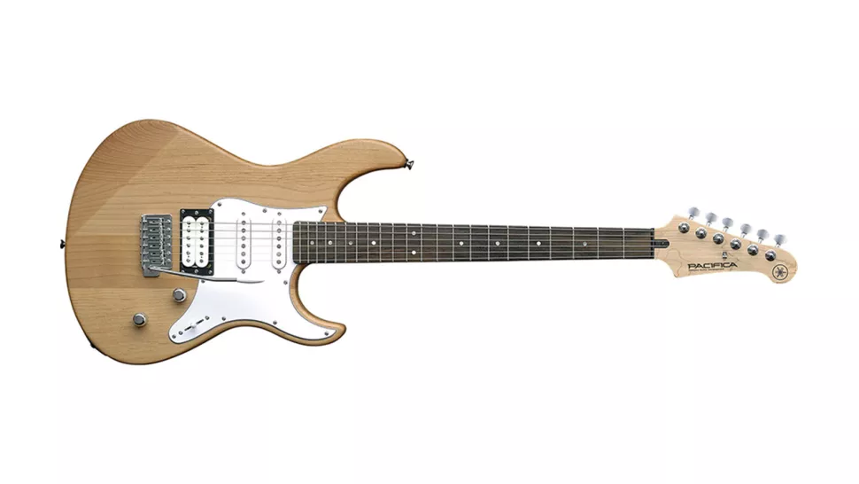 Brown and white electric guitar