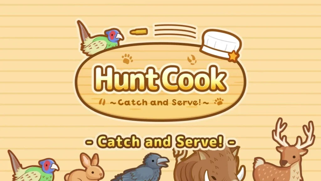 Pixel animals and a logo above of the game hunt cook