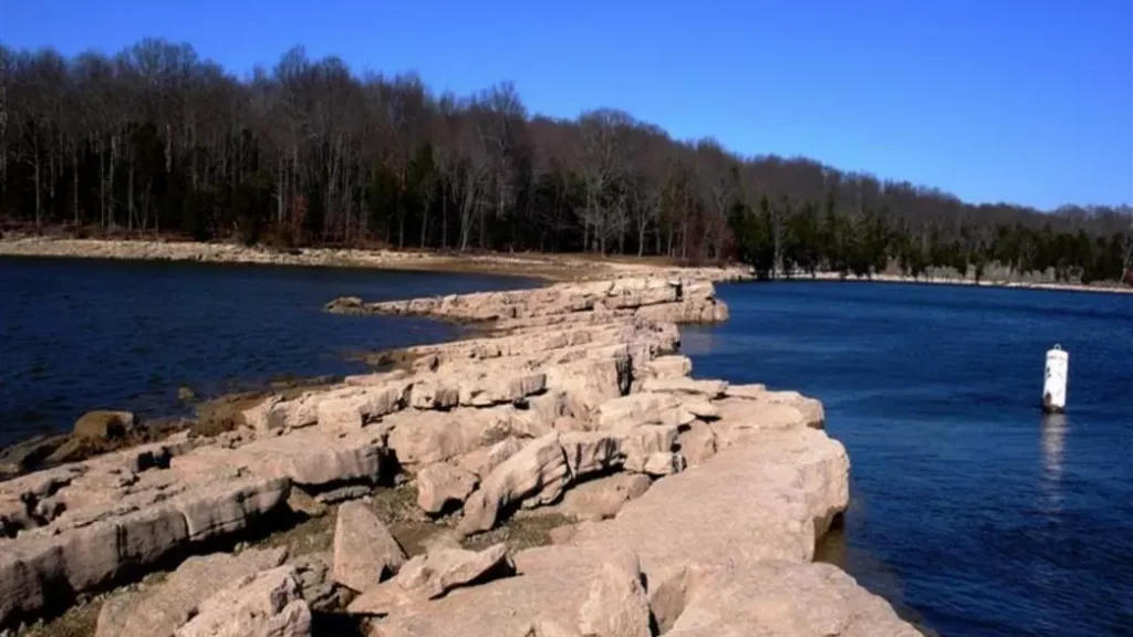 cliffs on a blue lake