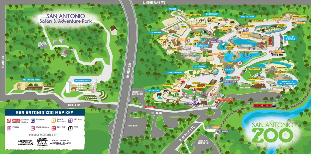 a map of a zoo in San Antonio for tourists