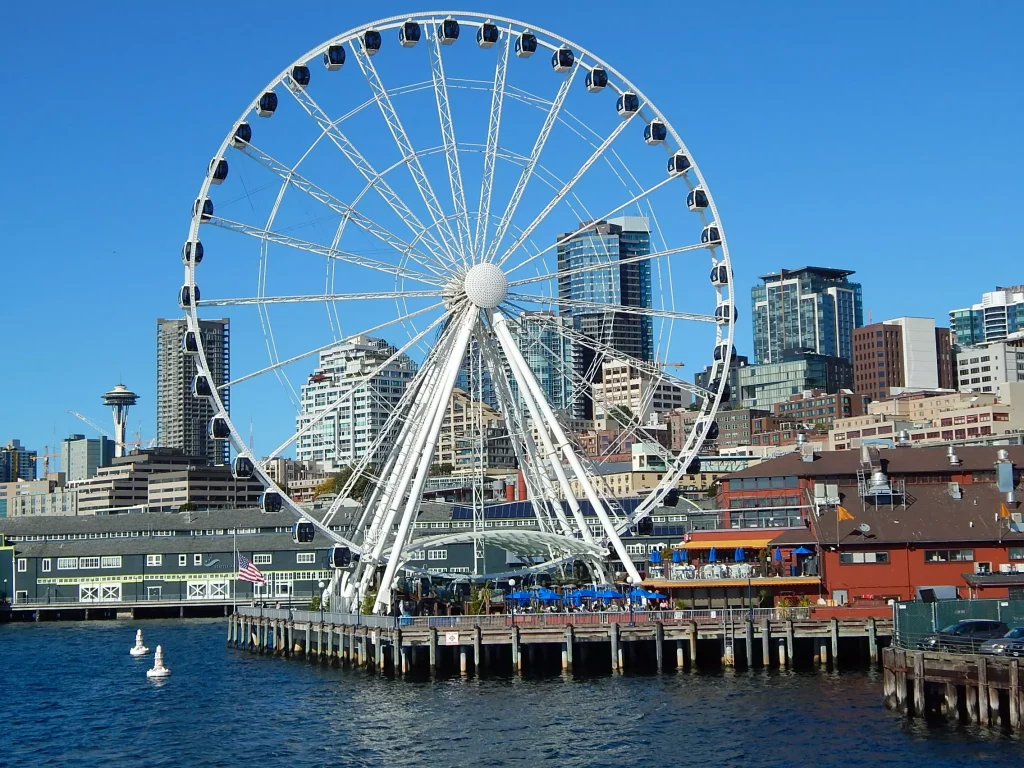 an amusement park for children surrounded by buildings