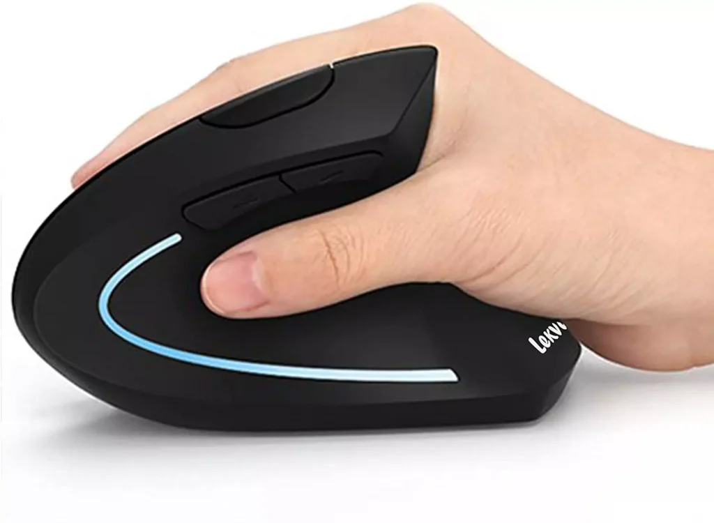 ergonomic computer mouse in use