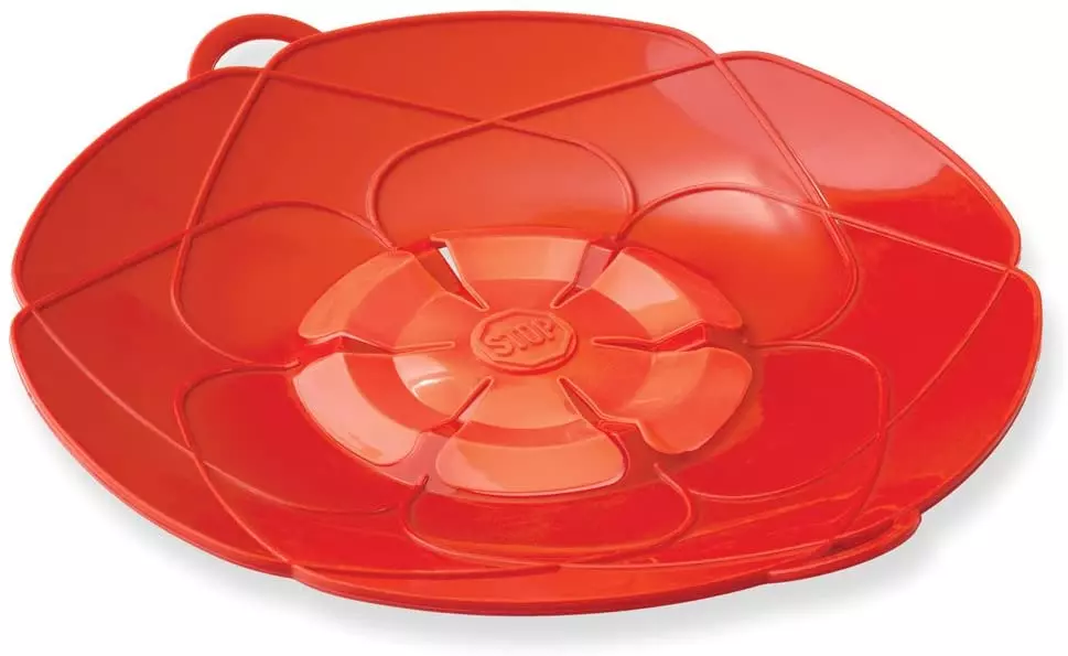 a shiny red plastic plate