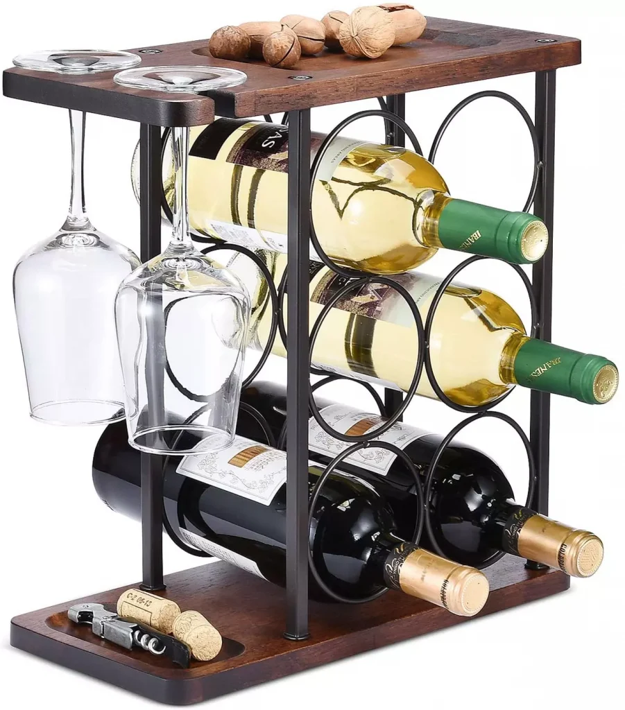 wodden structure designed for holding wines and glasses