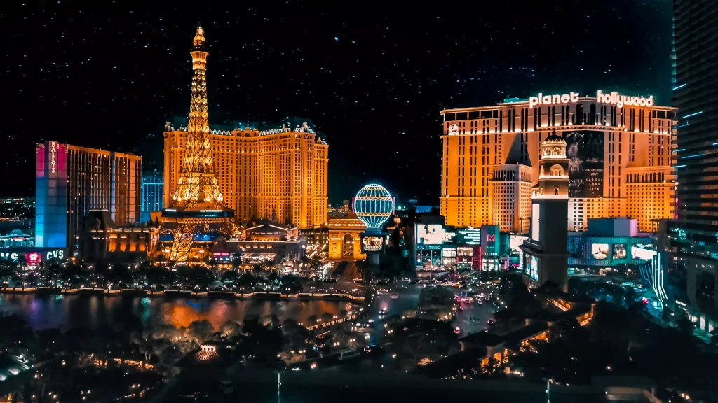 a photo of a city photographed in the night with all the lights on