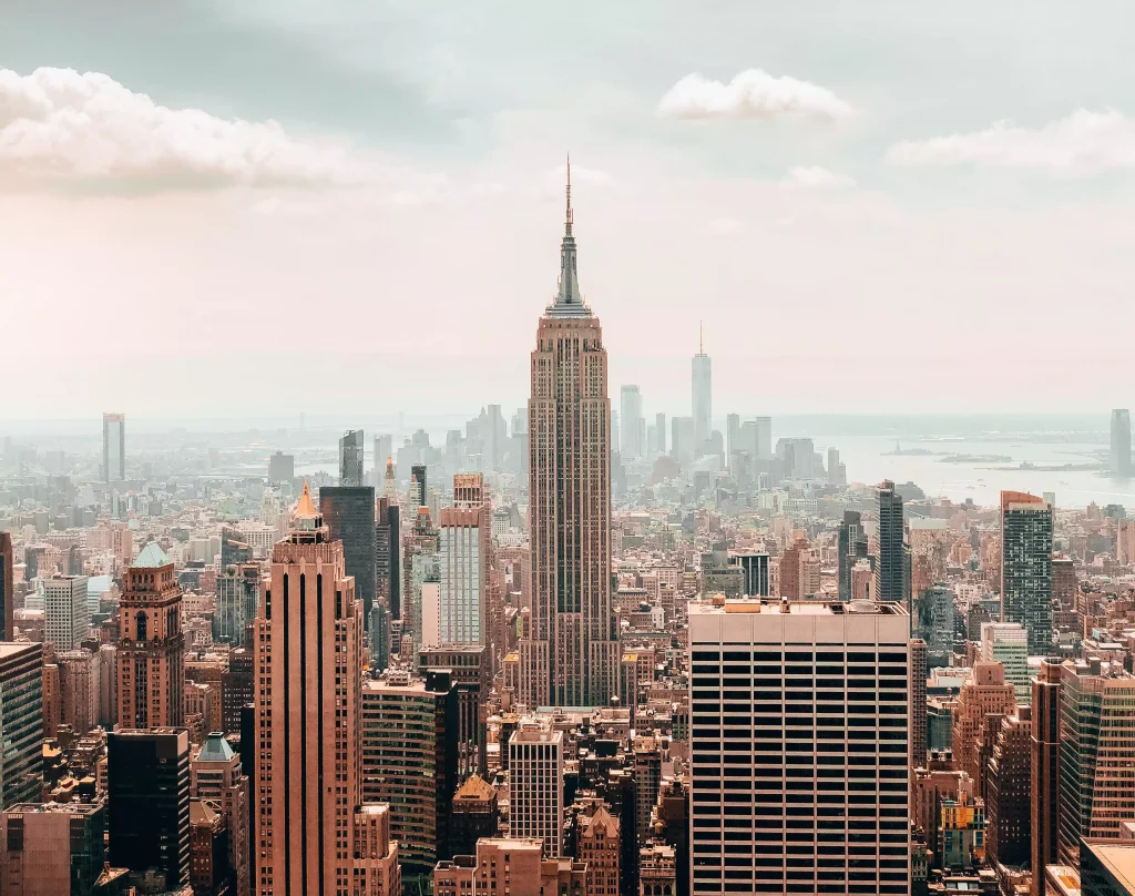 a panorama of a big city with big and small buildings