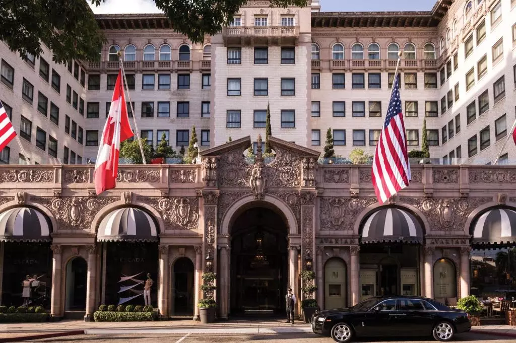 american flags on a building