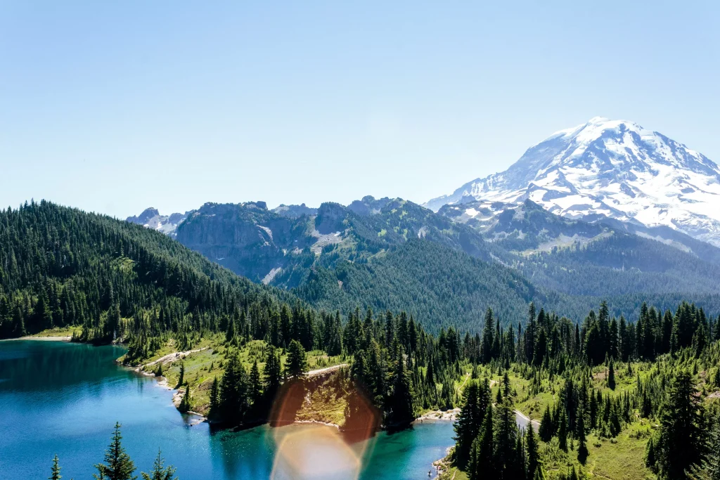 beautiful nature with mountains, trees and a lake