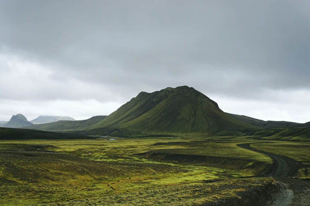 mountains and gree fields