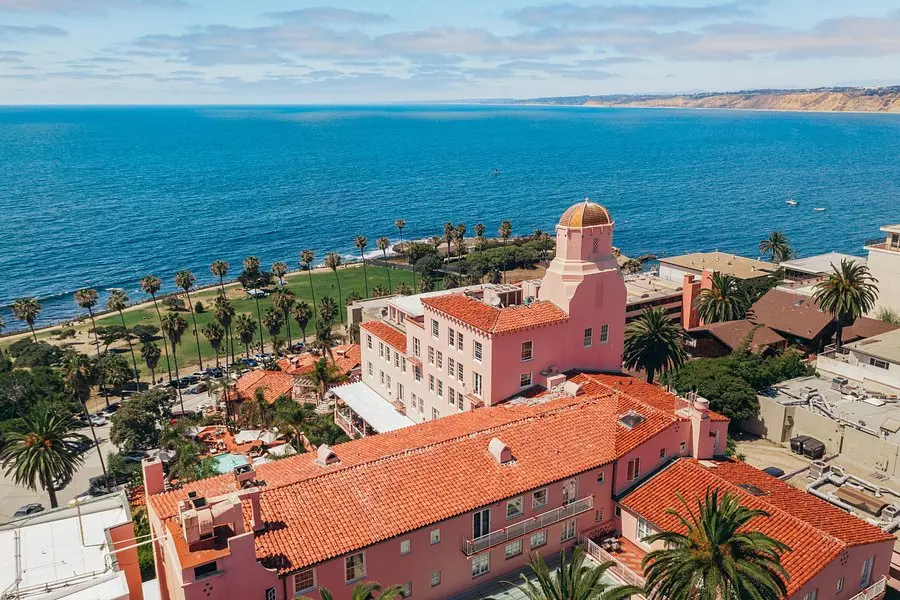 pink hotel on the beach