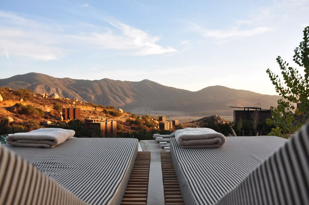 a view from a hotel in the mountains