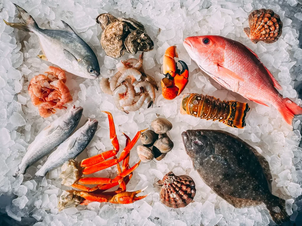 seafood placed on ice