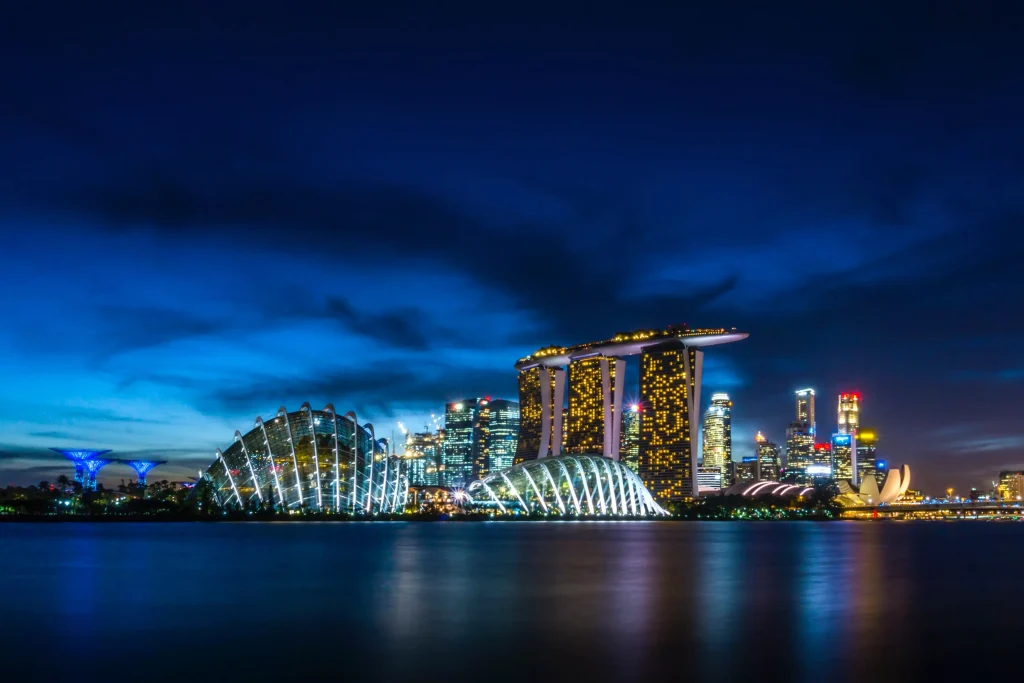 modern looking city on a river