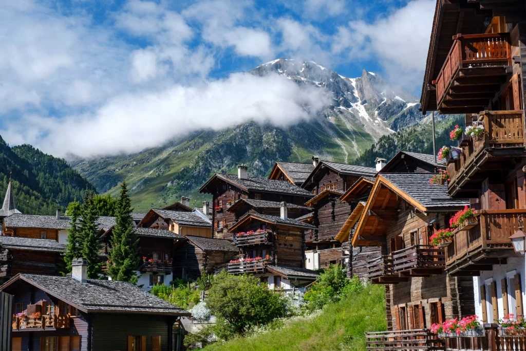 little wooden houses in the mountains