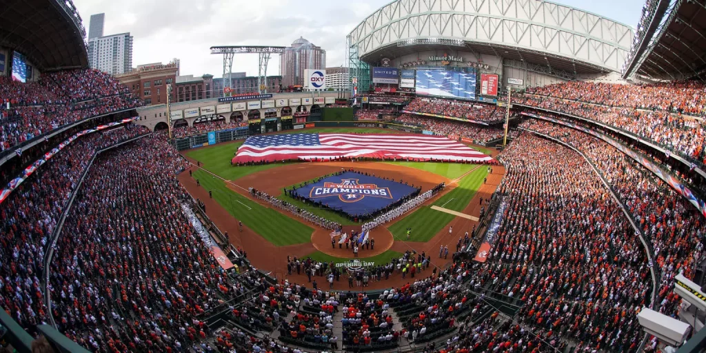 a stadium with full stands of people