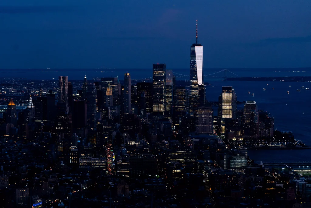 a view of a city at night