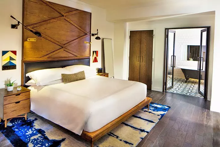 modern looking brown themed hotel room