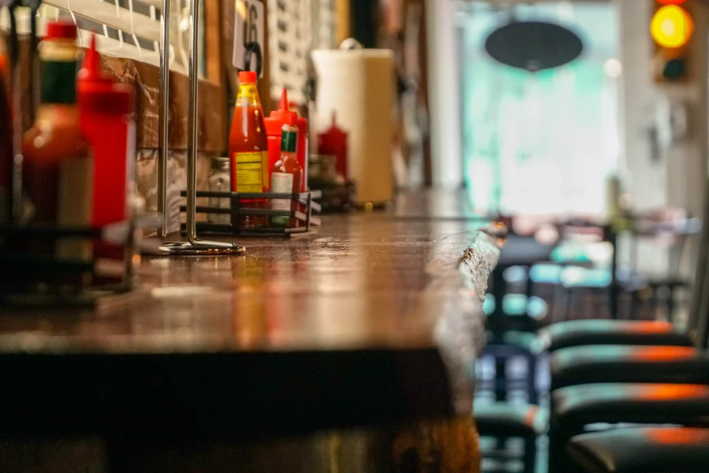 a bar counter in a restaurant