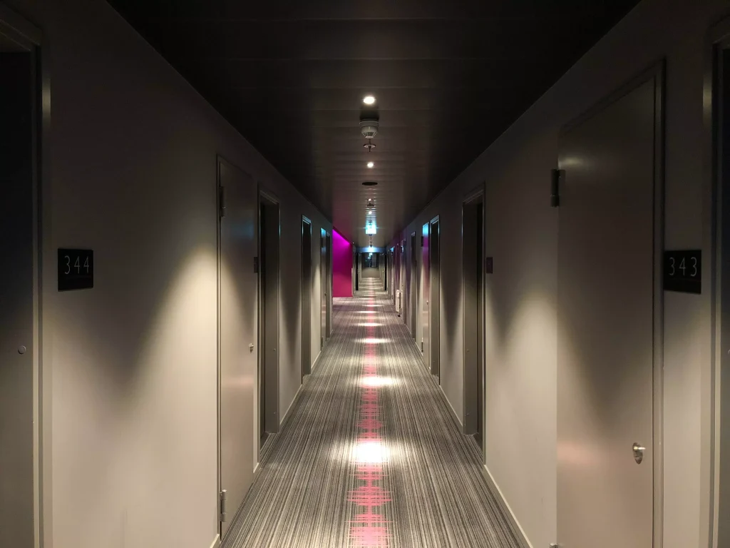 a hallway in a hotel