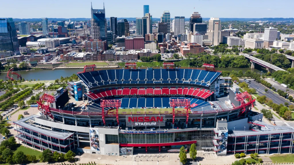 a football stadium in a city