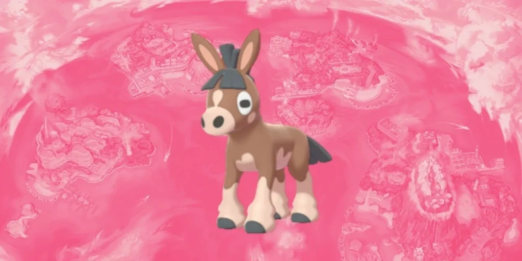 a little brown donkey photographed infront of a pink background