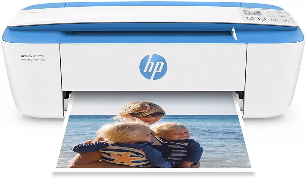 a white printer printing a picture of a family