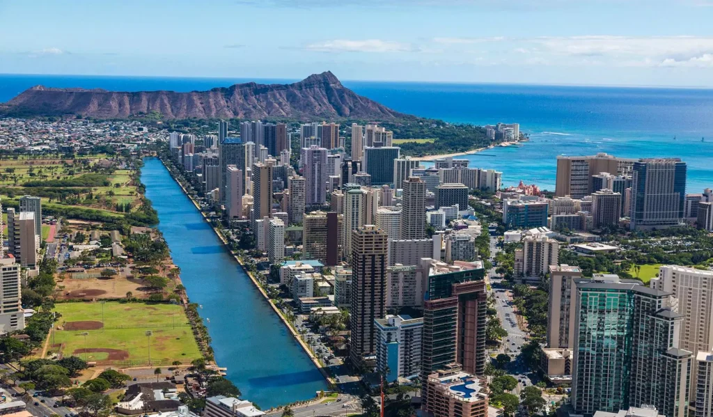 a beautiful coast city photographed from the air