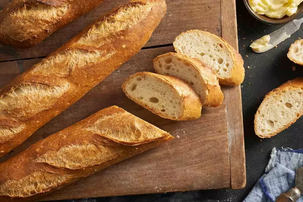 long bread sliced on a wooden plate