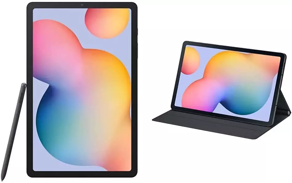 two tablets on a white background with colorful pictures