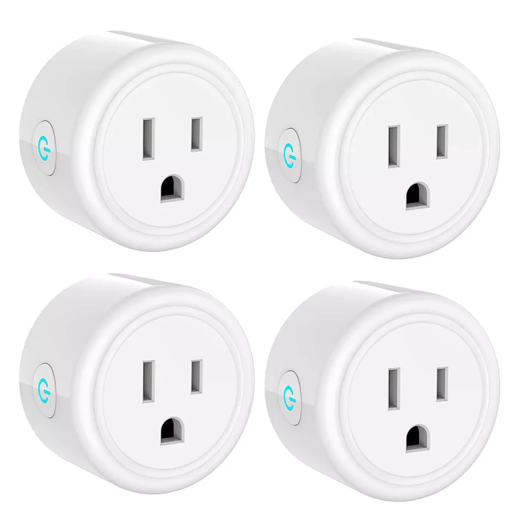 four identical wall plugs with a power button drawn on them