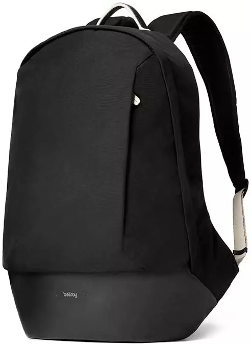 a black color backpack with grey details