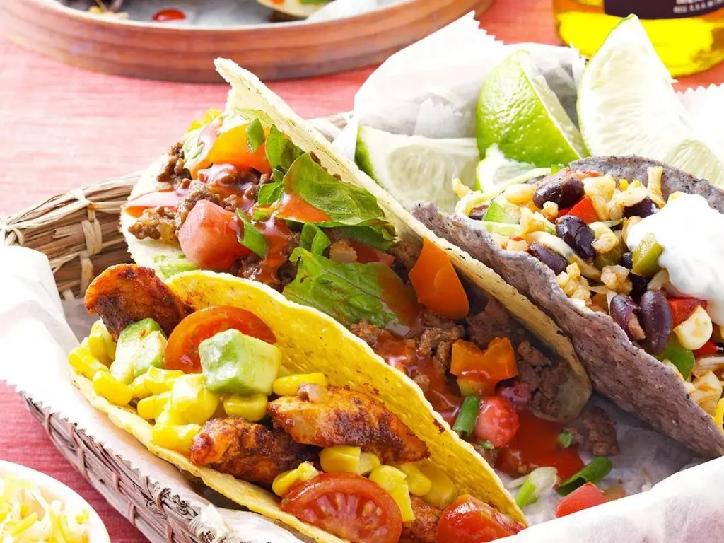 tacos served in a restaurant in a violet bowl