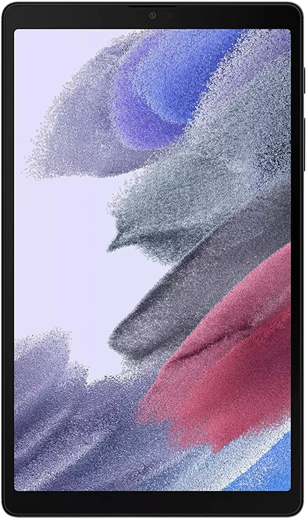 a tablet with colorful sand as its background