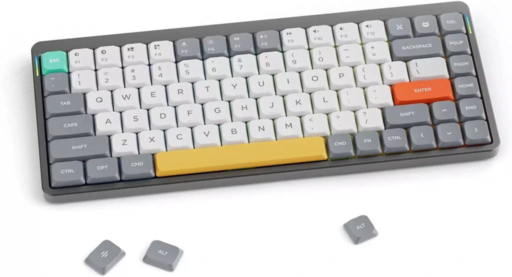 a keyboard with white and grey keys 