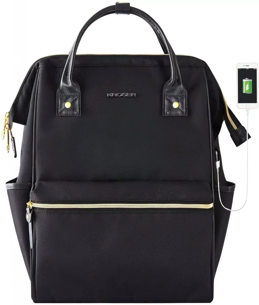 a backpack with a phone charger in it