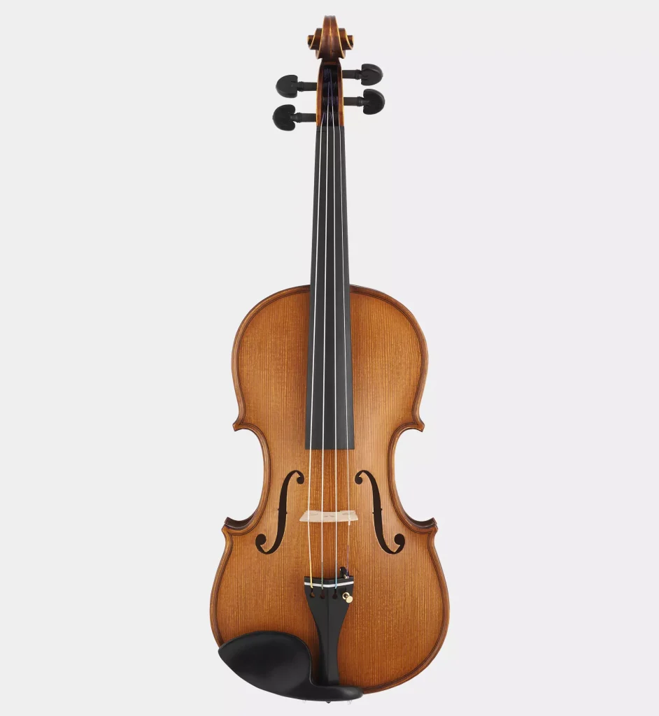 light brown wooden violin with 4 strings