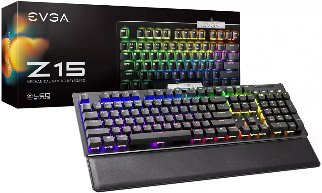 a gaming keyboard next to a box