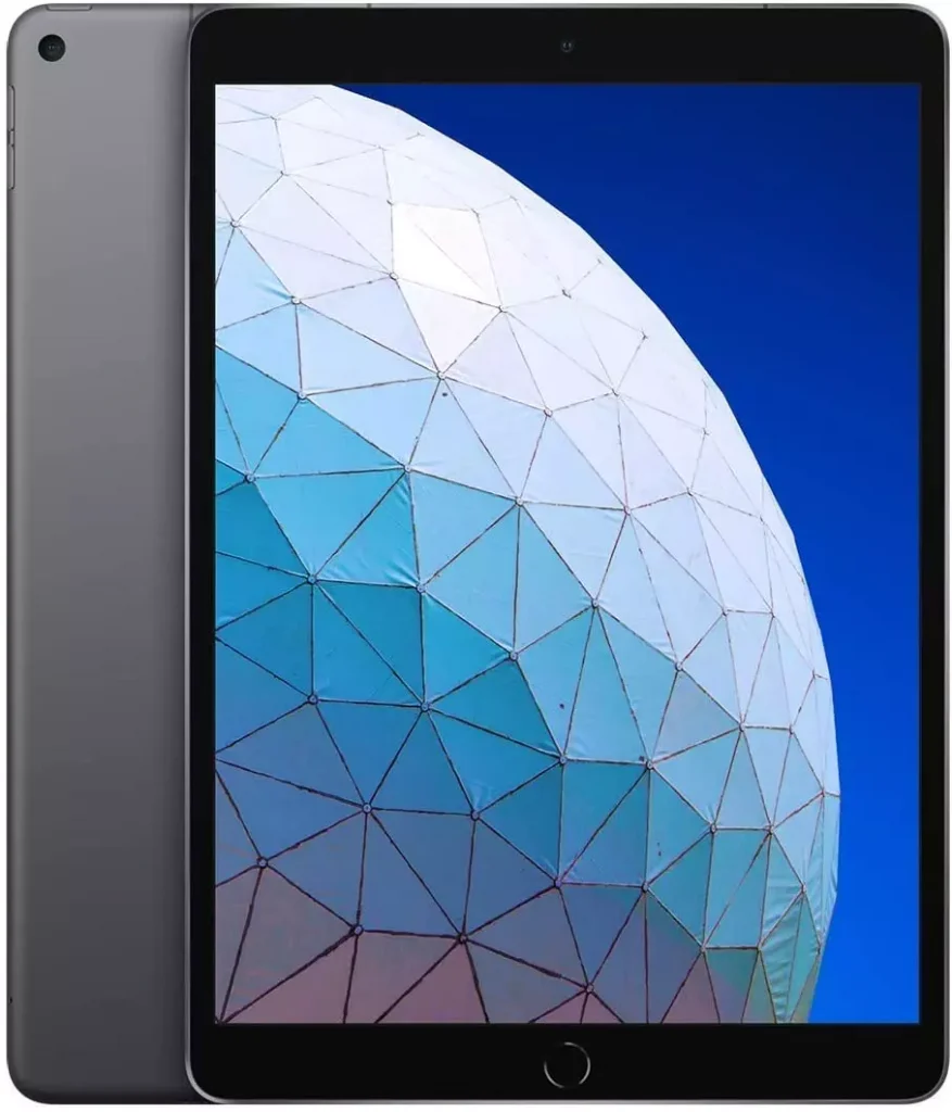 a grey color tablet with a blue circle as its background