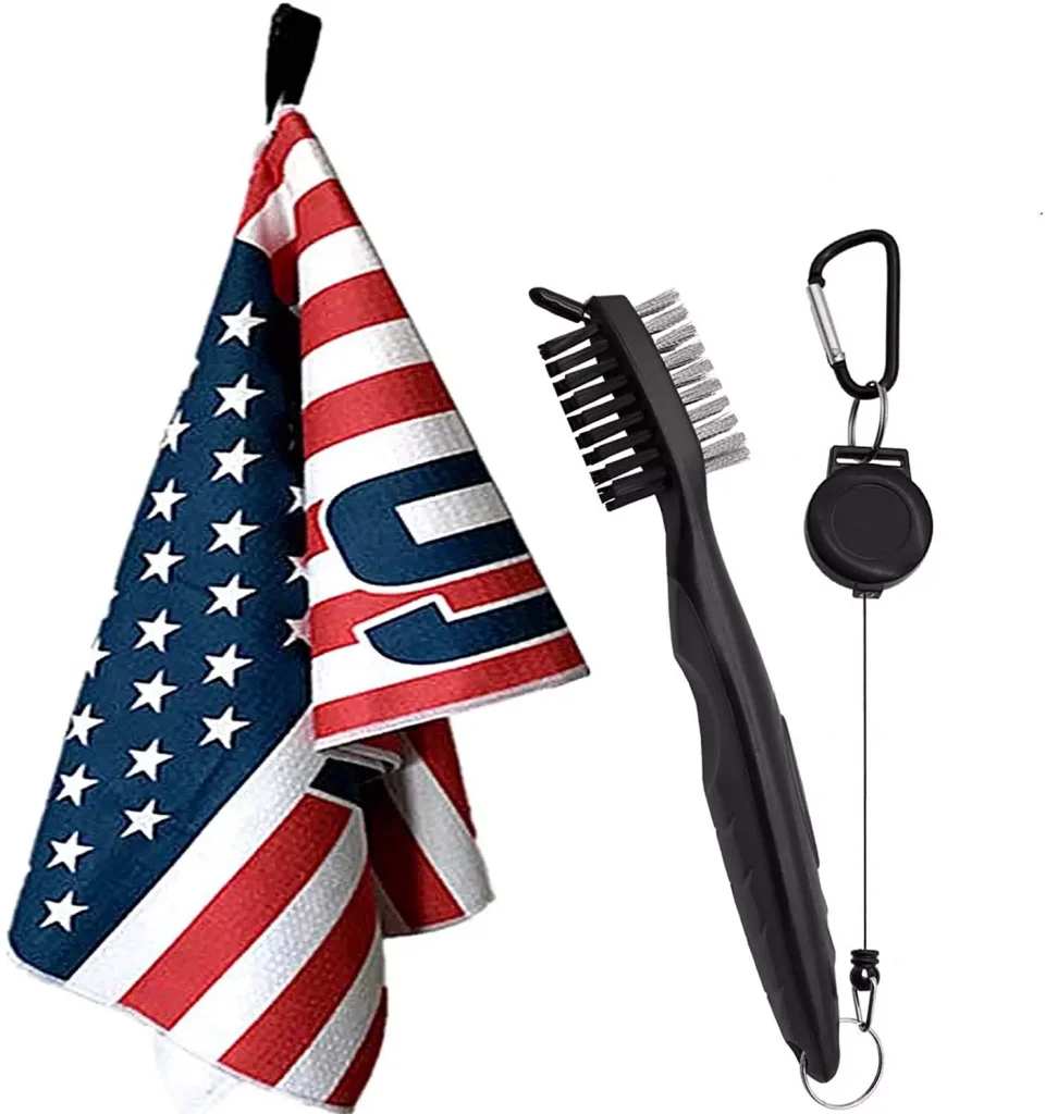 an american flag next to garden tools