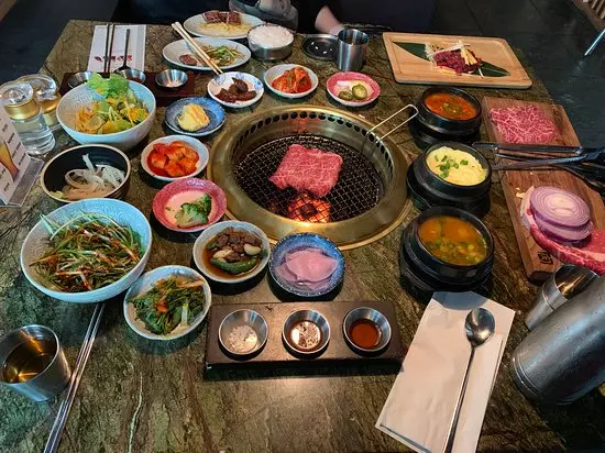 food on the table, served in circle looking plates